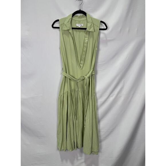 Marissa Webb x RTR Light Green Linen Sleeveless Tie Waist Midi Dress Size M READ - Picture 4 of 10